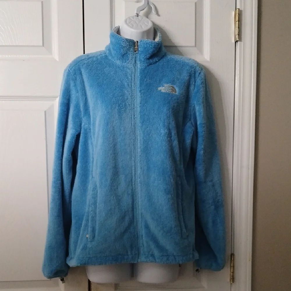 The North Face blue faux fur zip up jacket  Sz M EUC worn once